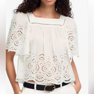 Madewell white Eyelet Flutter Sleeve Blouse